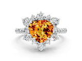 White gold Heart Cut Cut Diamond Floral Halo Pave Band with Prong Setting