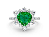 White gold Heart Cut Cut Diamond Floral Halo Pave Band with Prong Setting