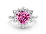 White gold Heart Cut Cut Diamond Floral Halo Pave Band with Prong Setting