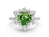 White gold Heart Cut Cut Diamond Floral Halo Pave Band with Prong Setting