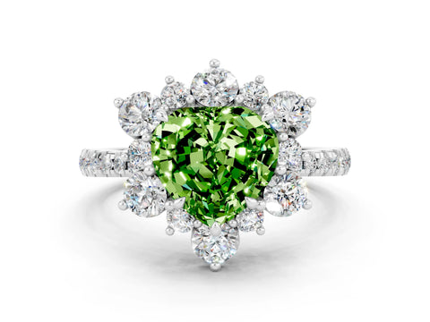 White gold Heart Cut Cut Diamond Floral Halo Pave Band with Prong Setting