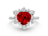 White gold Heart Cut Cut Diamond Floral Halo Pave Band with Prong Setting
