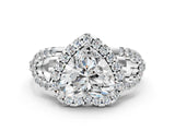 White gold Heart Cut Cut Diamond Halo Engagement Ring with Open Split Pavé Band_56