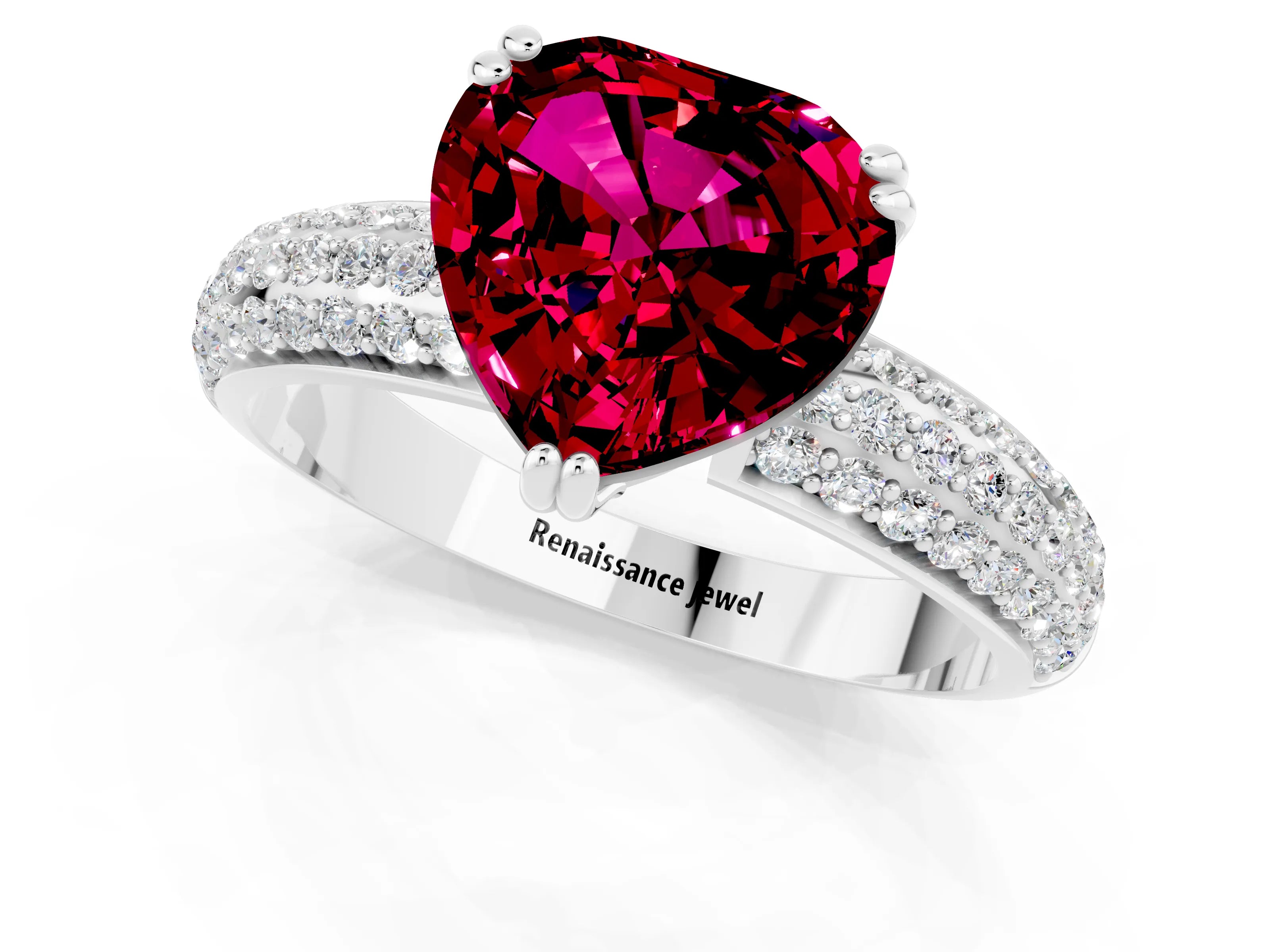 White gold Heart Cut Cut Diamond Milgrain Marquise Band with Prong Setting_1