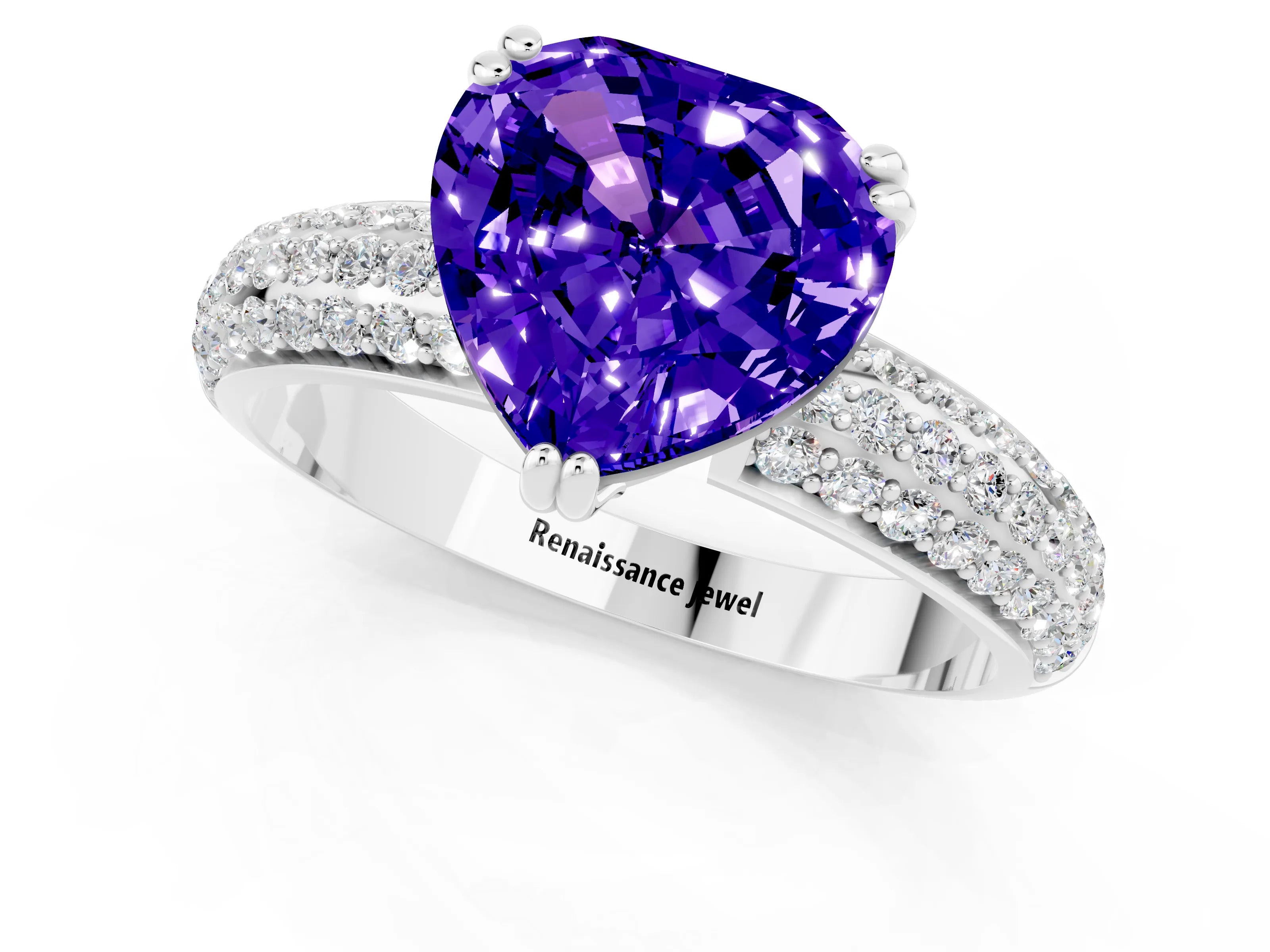 White gold Heart Cut Cut Diamond Milgrain Marquise Band with Prong Setting_1