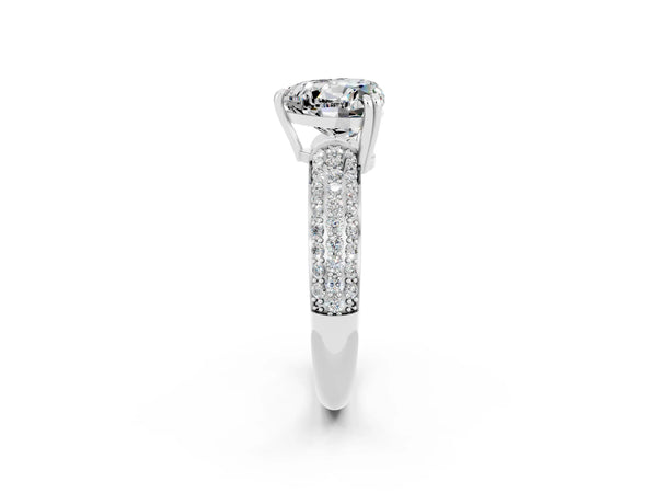 White gold Heart Cut Moissanite Vintage Milgrain Ring with Round  Stations