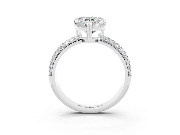 White gold Heart Cut Moissanite Vintage Milgrain Ring with Round  Stations