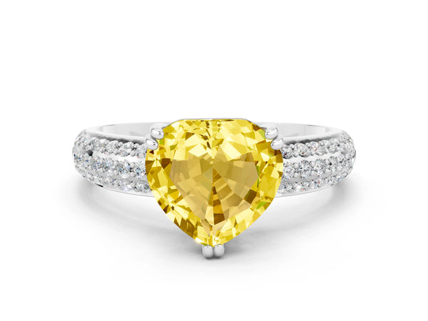 White gold Heart Cut Yellow Sapphire Vintage Milgrain Ring with Round  Stations