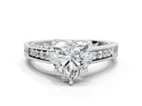 White gold Heart Cut Cut Diamond Milgrain Pave Band Four-Prong Setting Ring_7