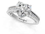White gold Heart Cut Cut Diamond Milgrain Pave Band Four-Prong Setting Ring_8