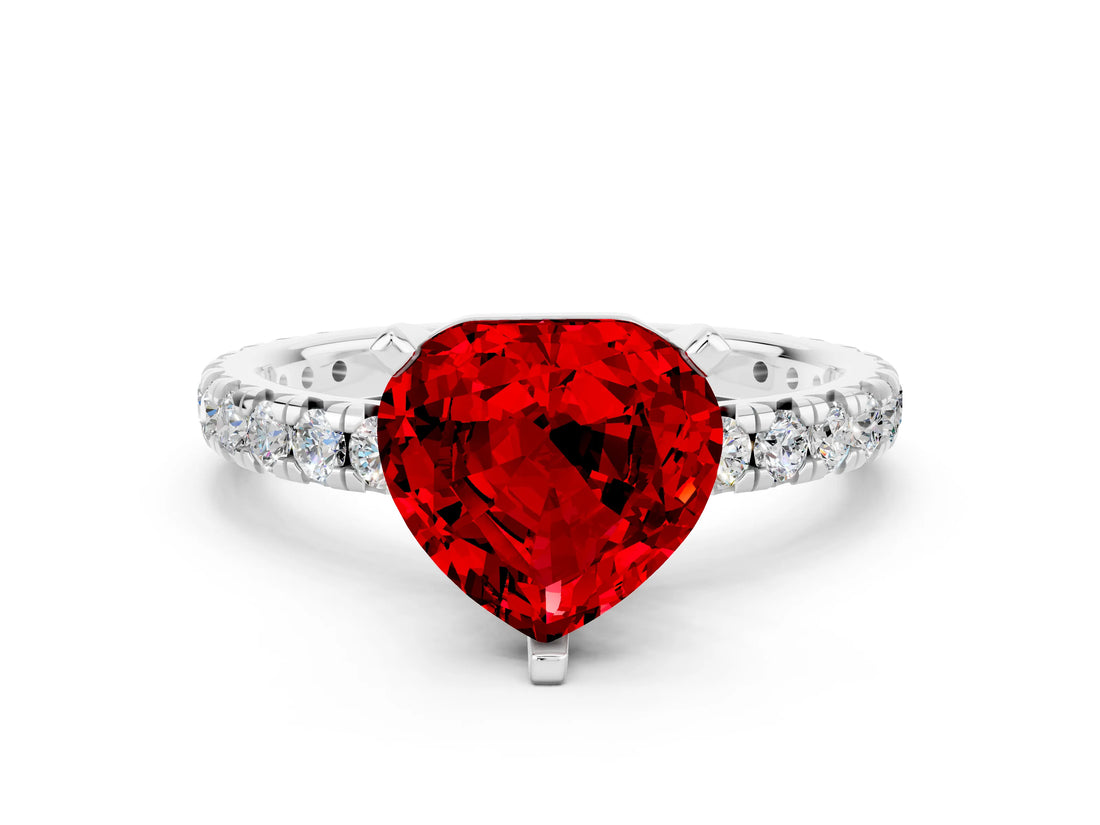 White gold Heart Cut Cut Diamond Pavé Band with Four-Prong Setting