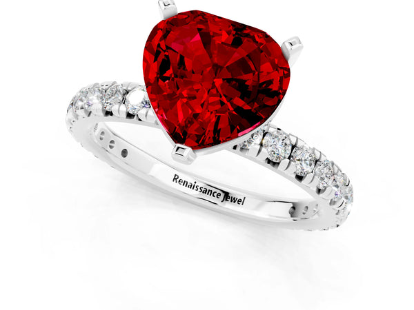 Platinum Heart Cut Cut Diamond Pavé Band with Four-Prong Setting