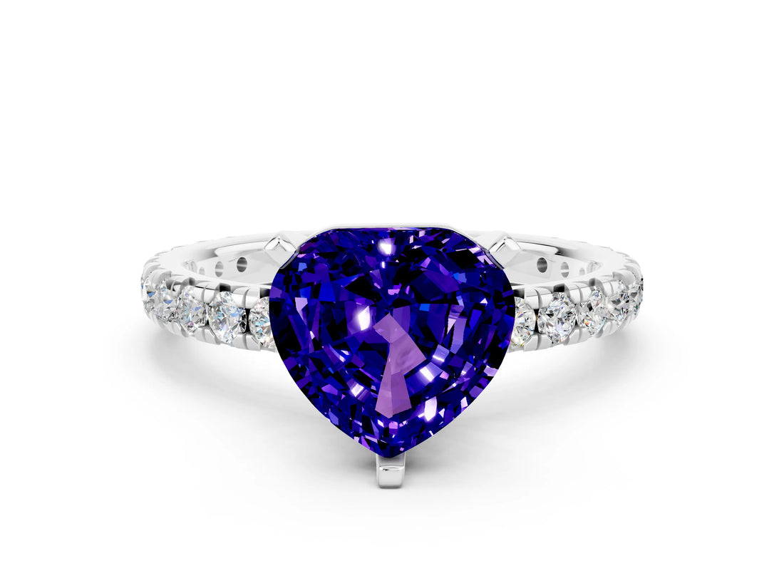 White gold Heart Cut Cut Diamond Pavé Band with Four-Prong Setting