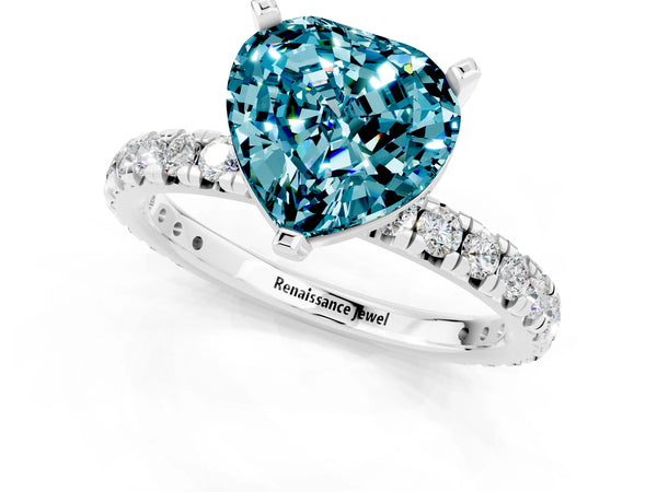 Platinum Heart Cut Cut Diamond Pavé Band with Four-Prong Setting
