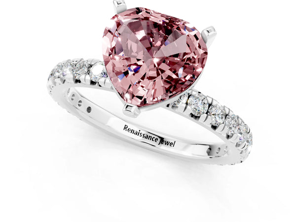 White gold Heart Cut Cut Diamond Pavé Band with Four-Prong Setting
