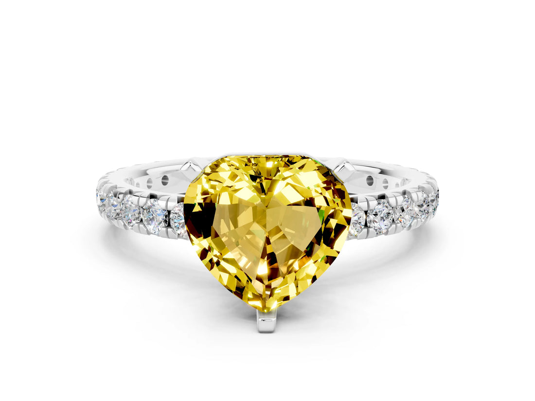 White gold Heart Cut Cut Diamond Pavé Band with Four-Prong Setting