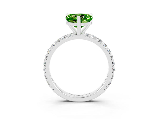 White gold Heart Cut Cut Diamond Pavé Band with Four-Prong Setting