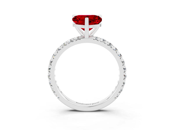 White gold Heart Cut Cut Diamond Pavé Band with Four-Prong Setting