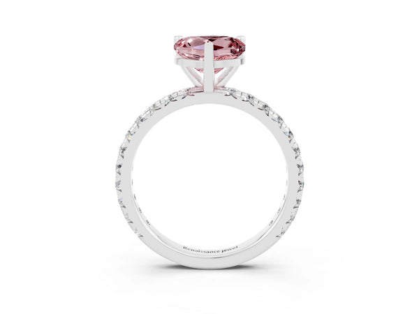 Silver Heart Cut Cut Diamond Pavé Band with Four-Prong Setting