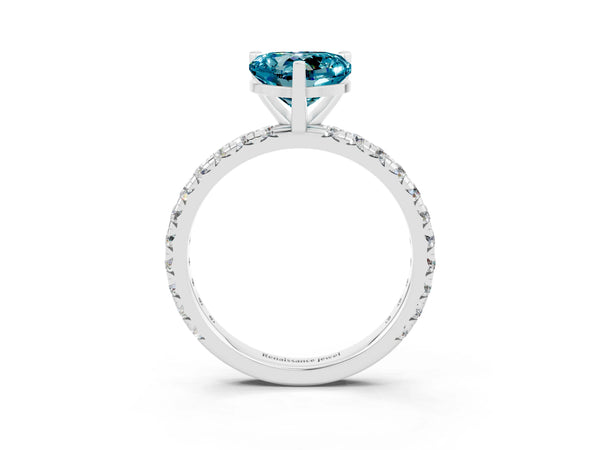 Silver Heart Cut Cut Diamond Pavé Band with Four-Prong Setting
