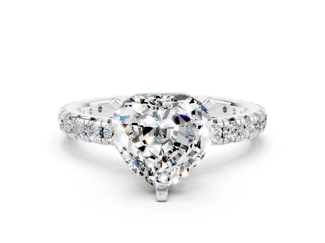 White gold Heart Cut Cut Diamond Pavé Band with Four-Prong Setting