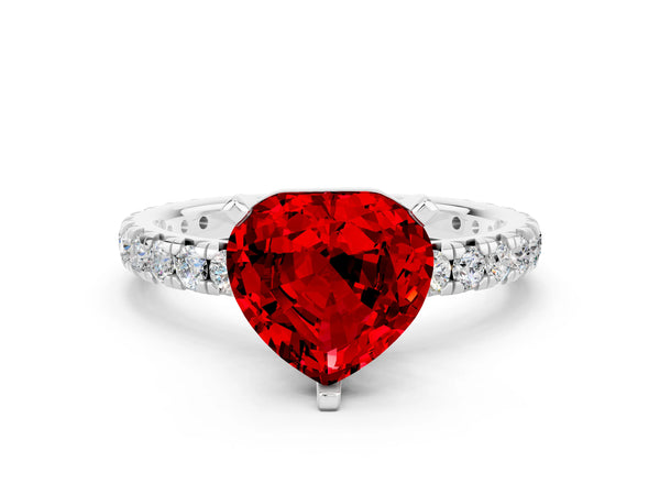 Silver Heart Cut Cut Diamond Pavé Band with Four-Prong Setting