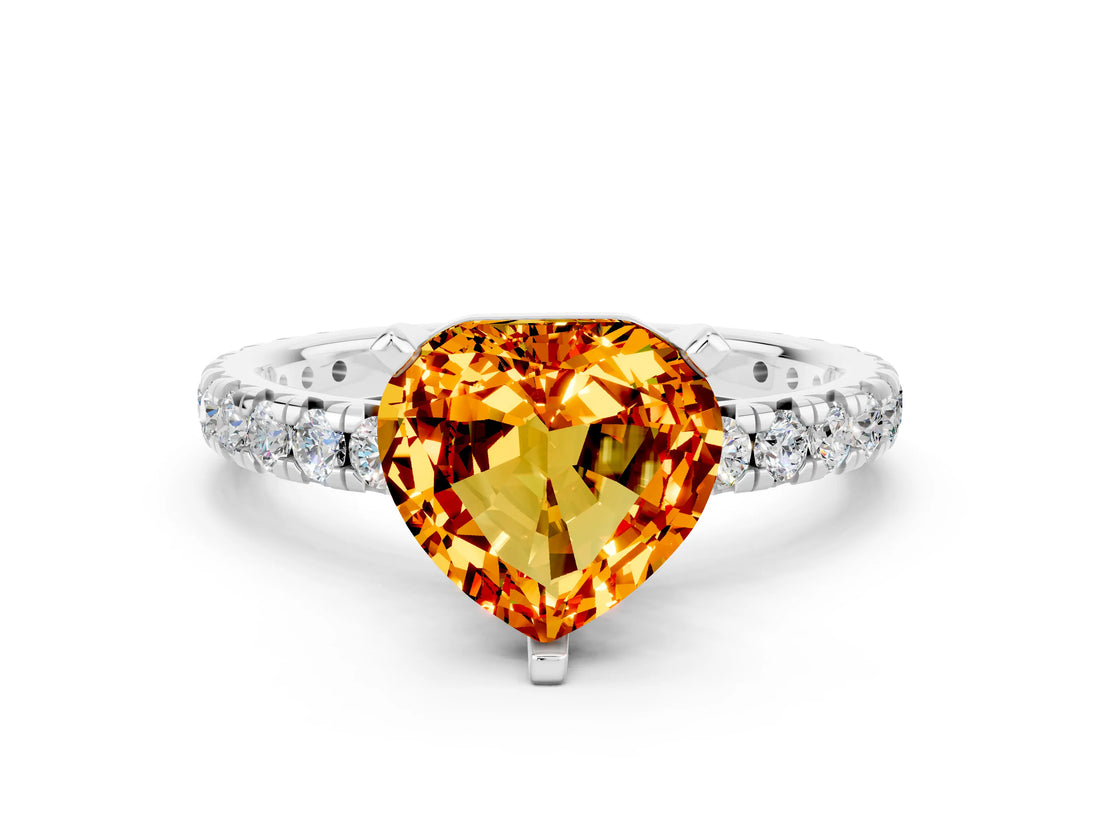White gold Heart Cut Cut Diamond Pavé Band with Four-Prong Setting