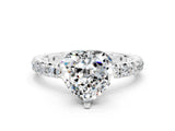 White gold Heart Cut Cut Diamond Pavé Band with Four-Prong Setting