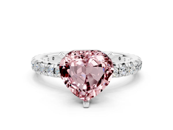 White gold Heart Cut Cut Diamond Pavé Band with Four-Prong Setting