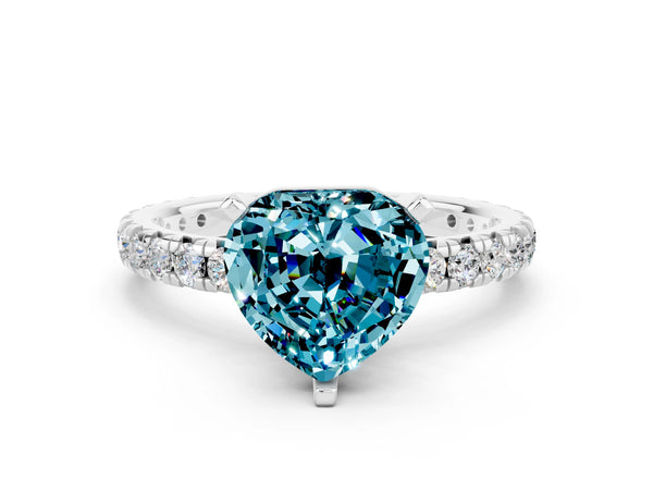 Silver Heart Cut Cut Diamond Pavé Band with Four-Prong Setting
