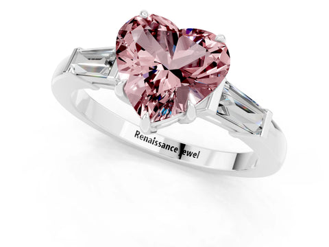 White gold Heart Cut Cut Diamond Ring with Tapered Baguette Side Stones in Four-Prong Setting_1