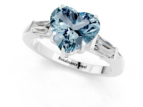 White gold Heart Cut Cut Diamond Ring with Tapered Baguette Side Stones in Four-Prong Setting_1