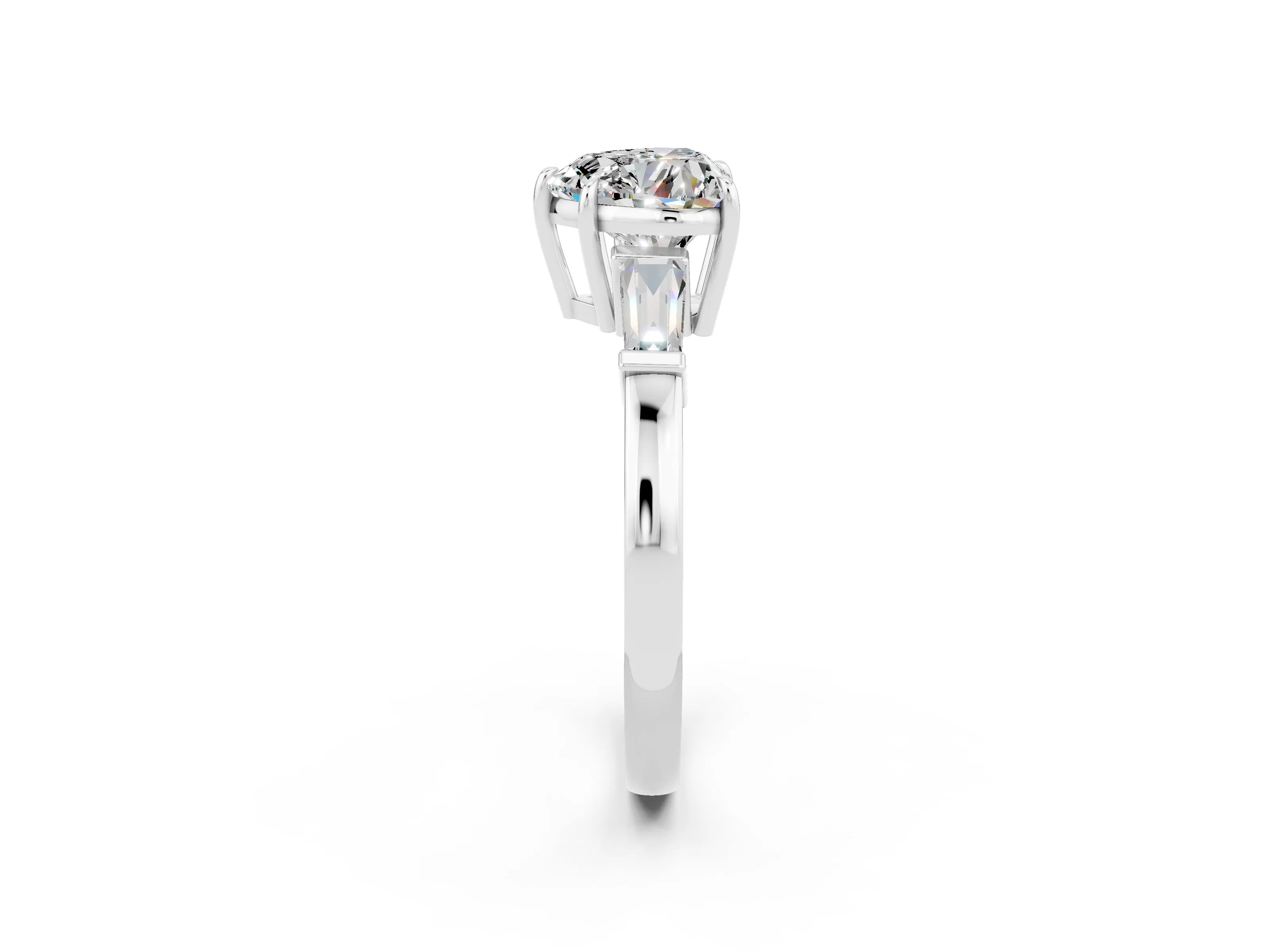 White gold Heart Cut Cut Diamond Ring with Tapered Baguette Side Stones in Four-Prong Setting_2
