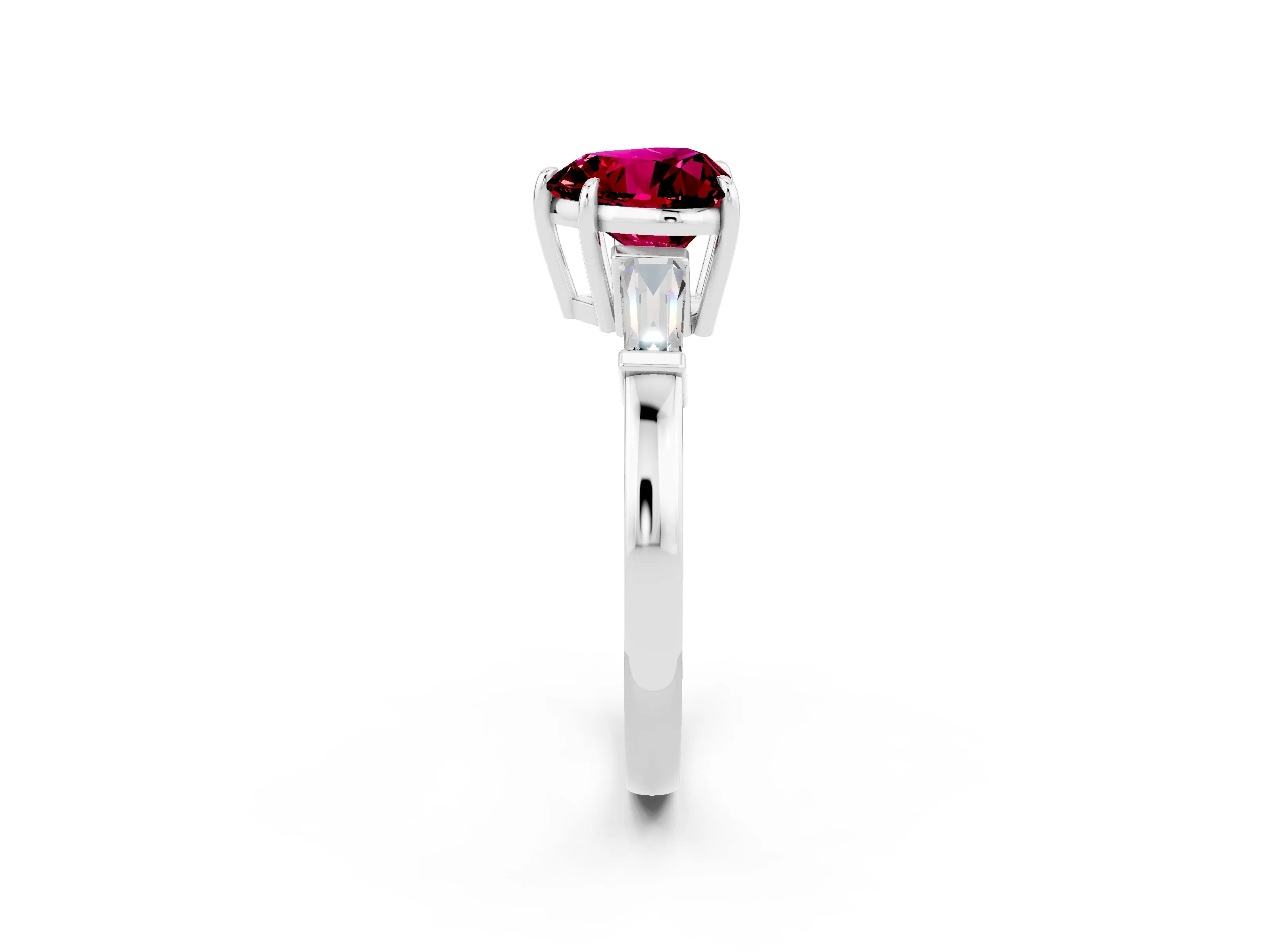 White gold Heart Cut Cut Diamond Ring with Tapered Baguette Side Stones in Four-Prong Setting_2
