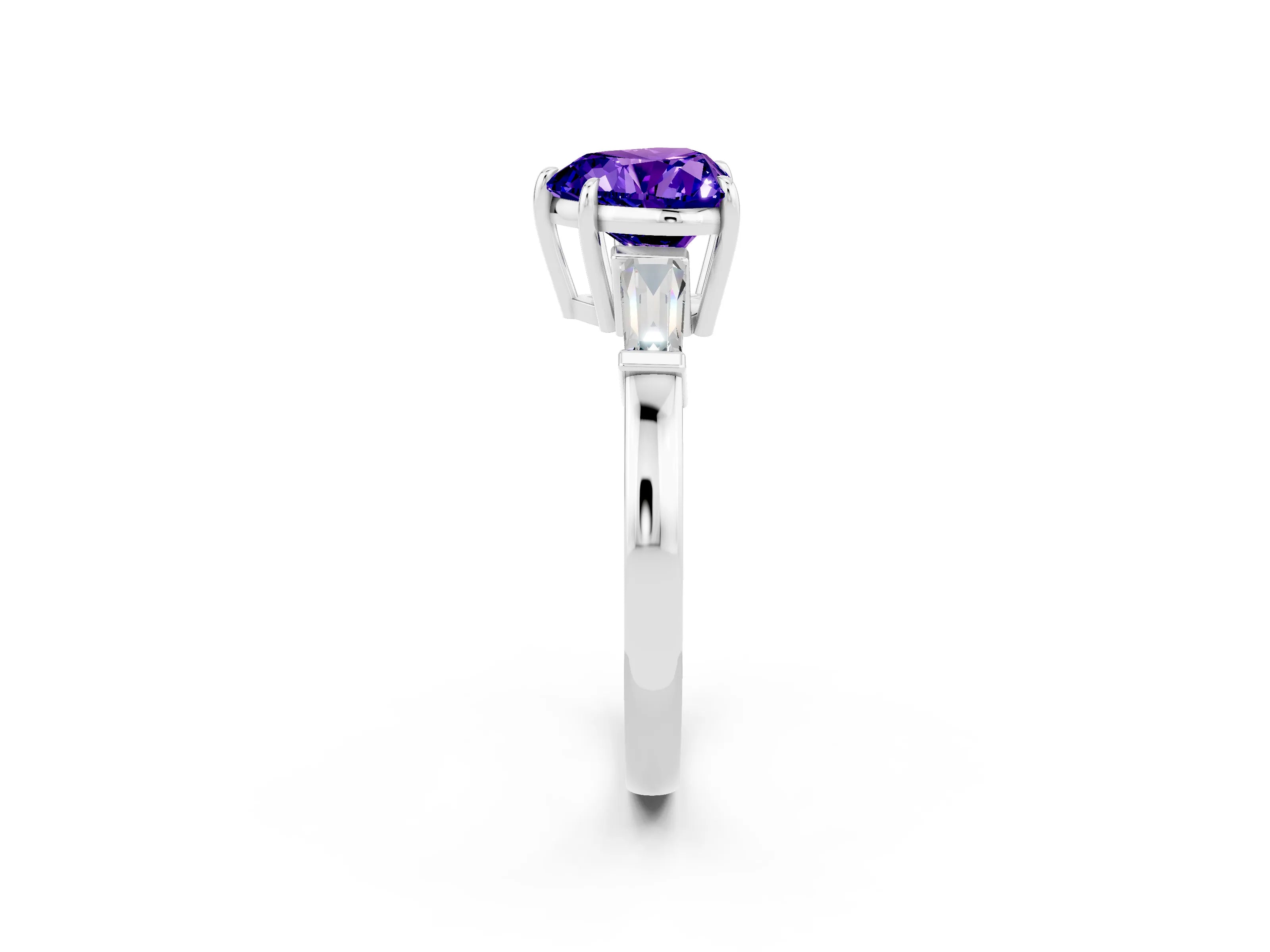 White gold Heart Cut Cut Diamond Ring with Tapered Baguette Side Stones in Four-Prong Setting_2