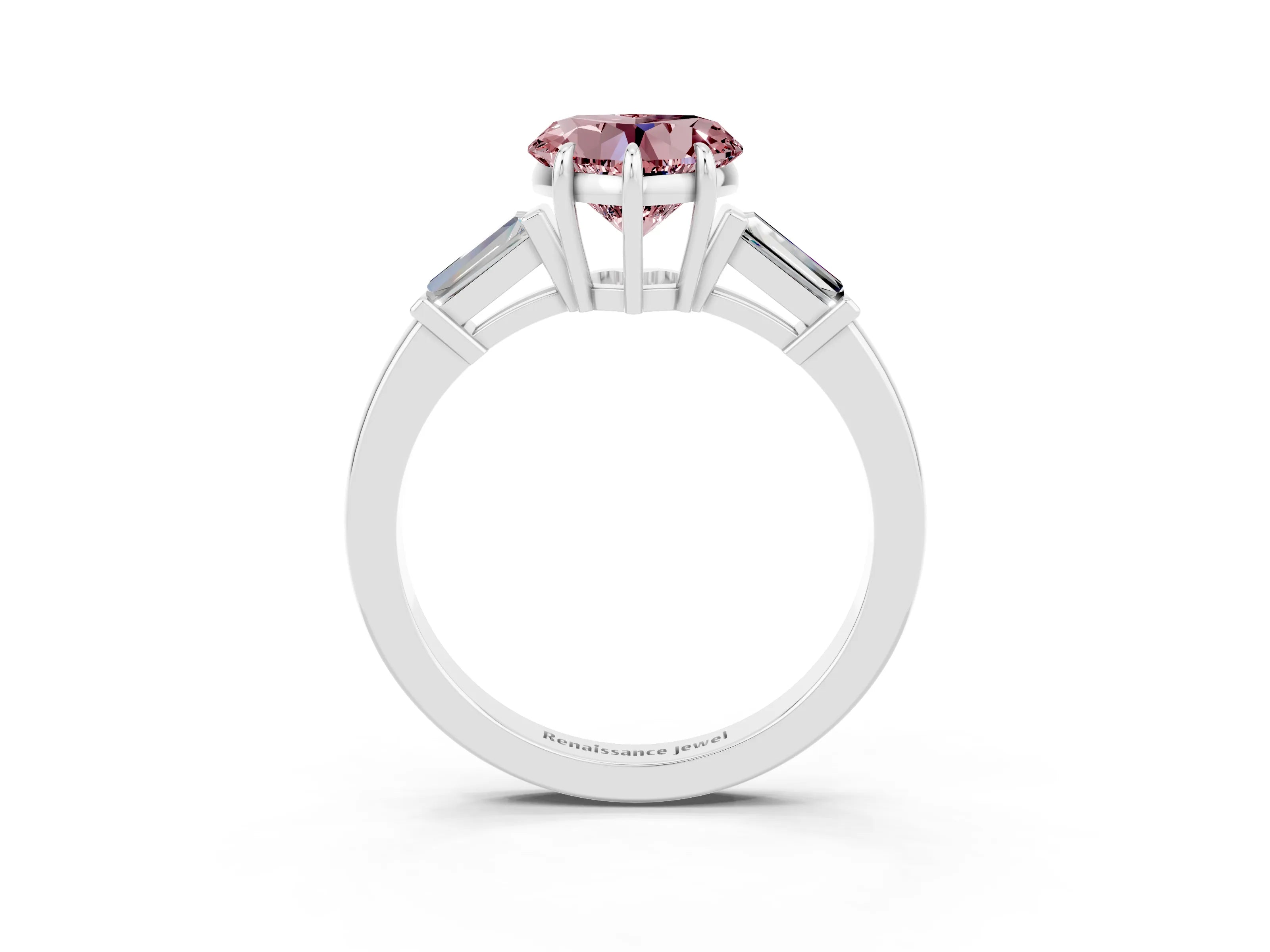 White gold Heart Cut Cut Diamond Ring with Tapered Baguette Side Stones in Four-Prong Setting_3