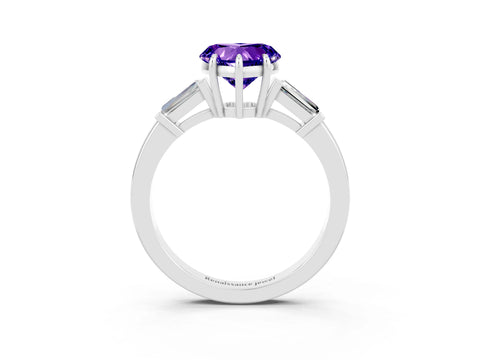 White gold Heart Cut Cut Diamond Ring with Tapered Baguette Side Stones in Four-Prong Setting_3