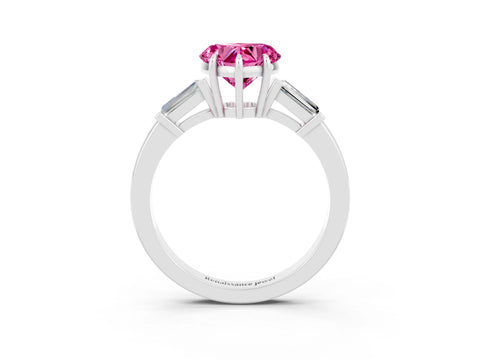 White gold Heart Cut Cut Diamond Ring with Tapered Baguette Side Stones in Four-Prong Setting_3