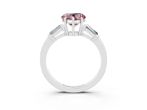 White gold Heart Cut Cut Diamond Ring with Tapered Baguette Side Stones in Four-Prong Setting_3