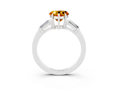 White gold Heart Cut Cut Diamond Ring with Tapered Baguette Side Stones in Four-Prong Setting_3