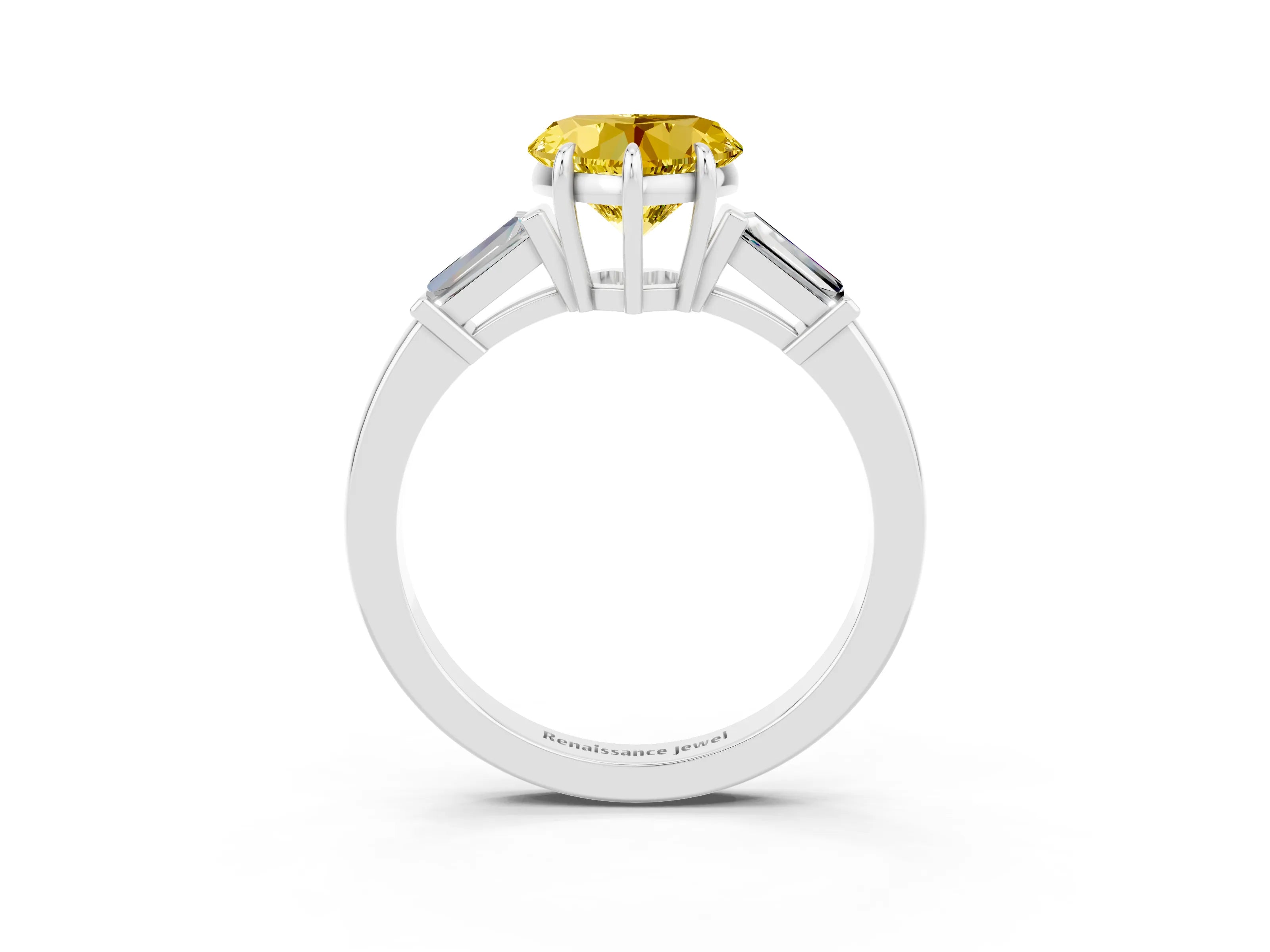 White gold Heart Cut Cut Diamond Ring with Tapered Baguette Side Stones in Four-Prong Setting_3
