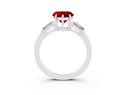 White gold Heart Cut Cut Diamond Ring with Tapered Baguette Side Stones in Four-Prong Setting_3