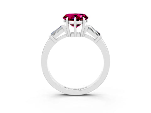 White gold Heart Cut Cut Diamond Ring with Tapered Baguette Side Stones in Four-Prong Setting_3
