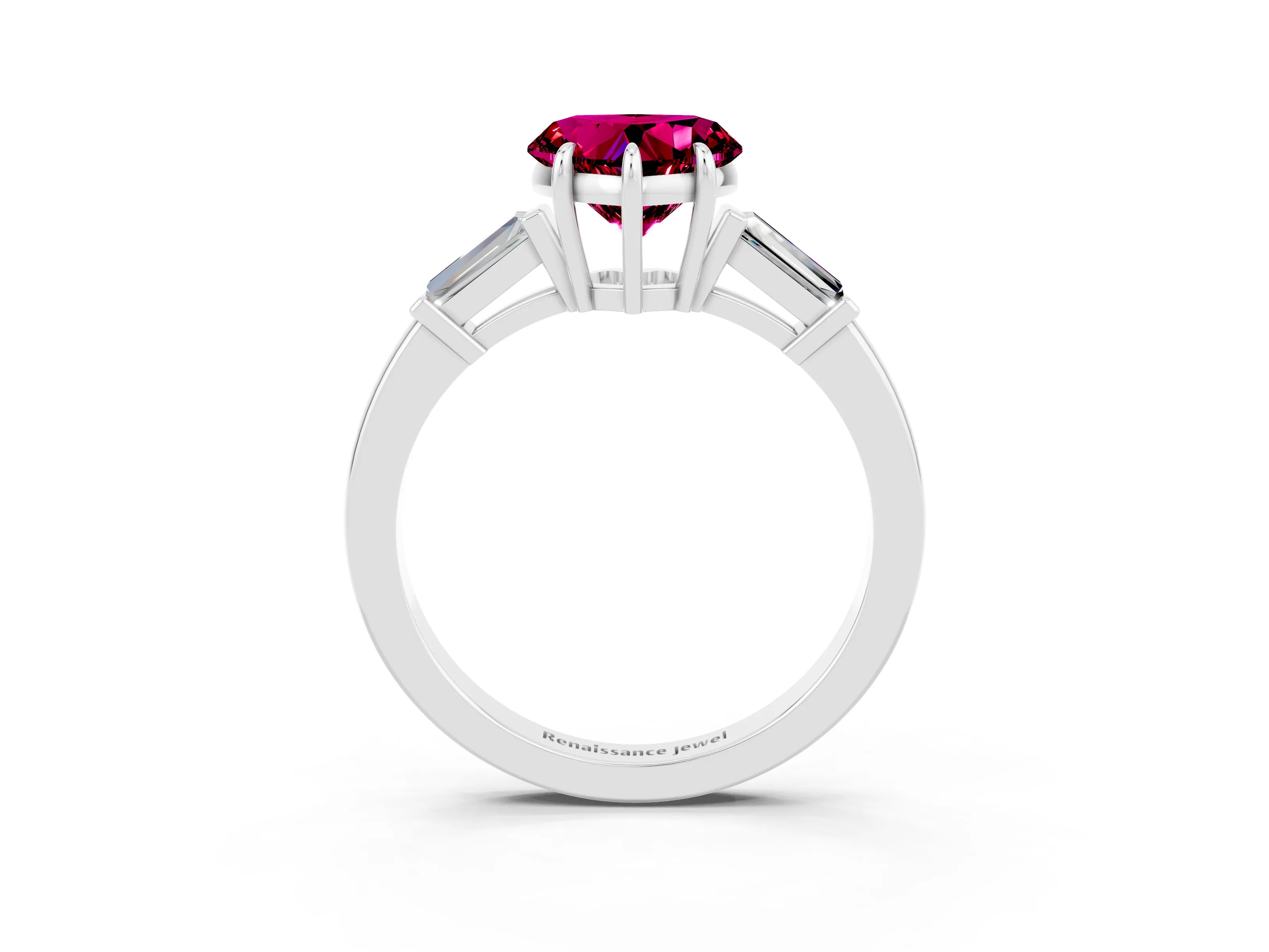 White gold Heart Cut Cut Diamond Ring with Tapered Baguette Side Stones in Four-Prong Setting_3