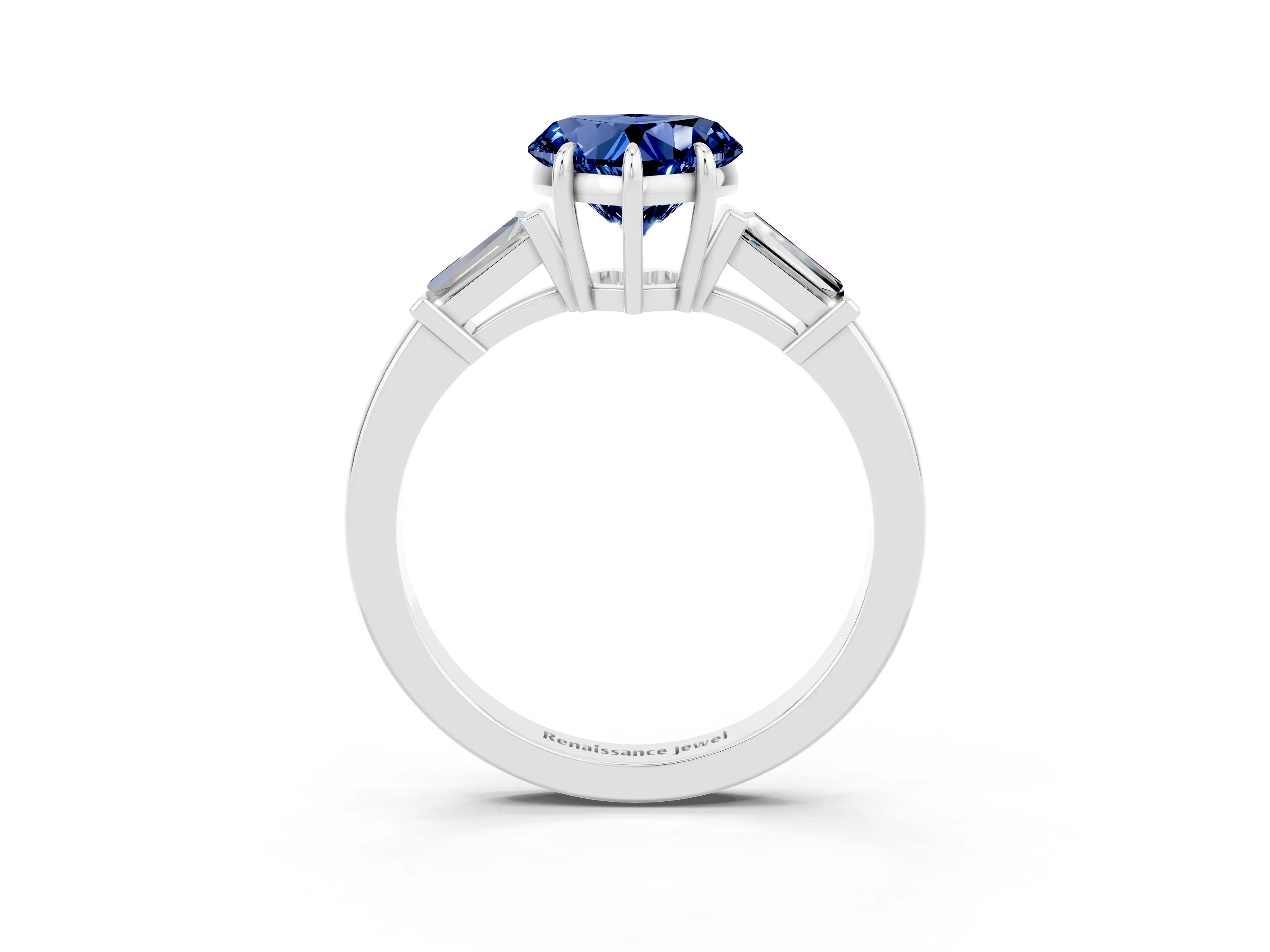 White gold Heart Cut Cut Diamond Ring with Tapered Baguette Side Stones in Four-Prong Setting_3