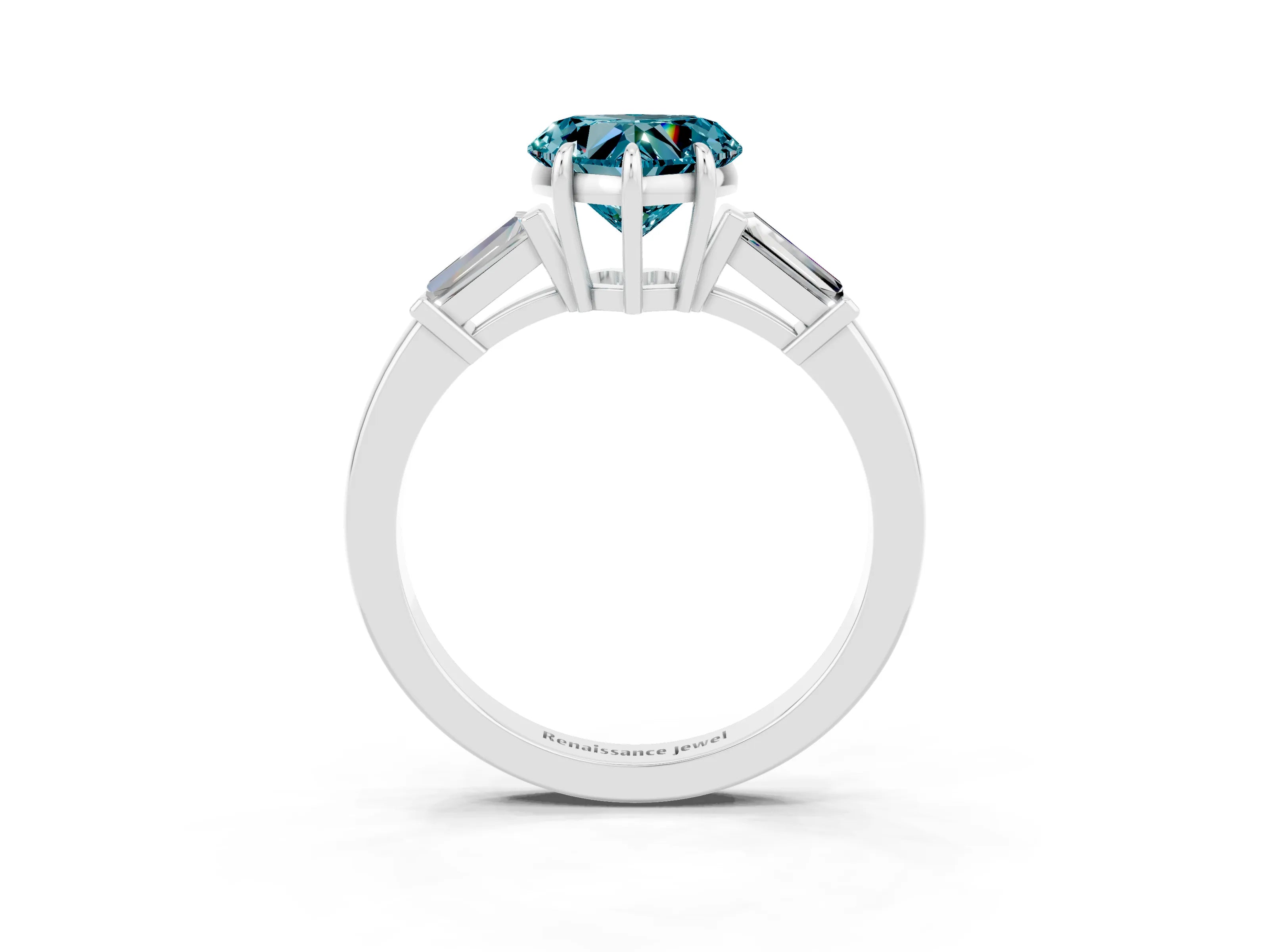 White gold Heart Cut Cut Diamond Ring with Tapered Baguette Side Stones in Four-Prong Setting_3