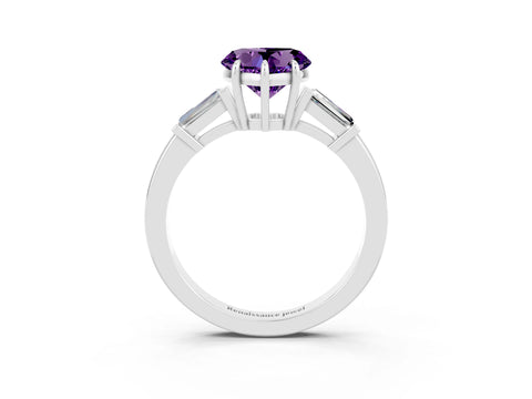 White gold Heart Cut Cut Diamond Ring with Tapered Baguette Side Stones in Four-Prong Setting_3
