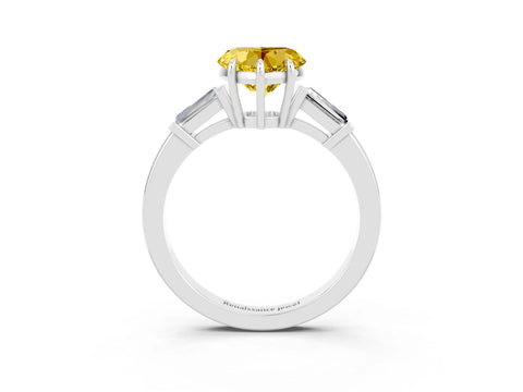 White gold Heart Cut Cut Diamond Ring with Tapered Baguette Side Stones in Four-Prong Setting_3