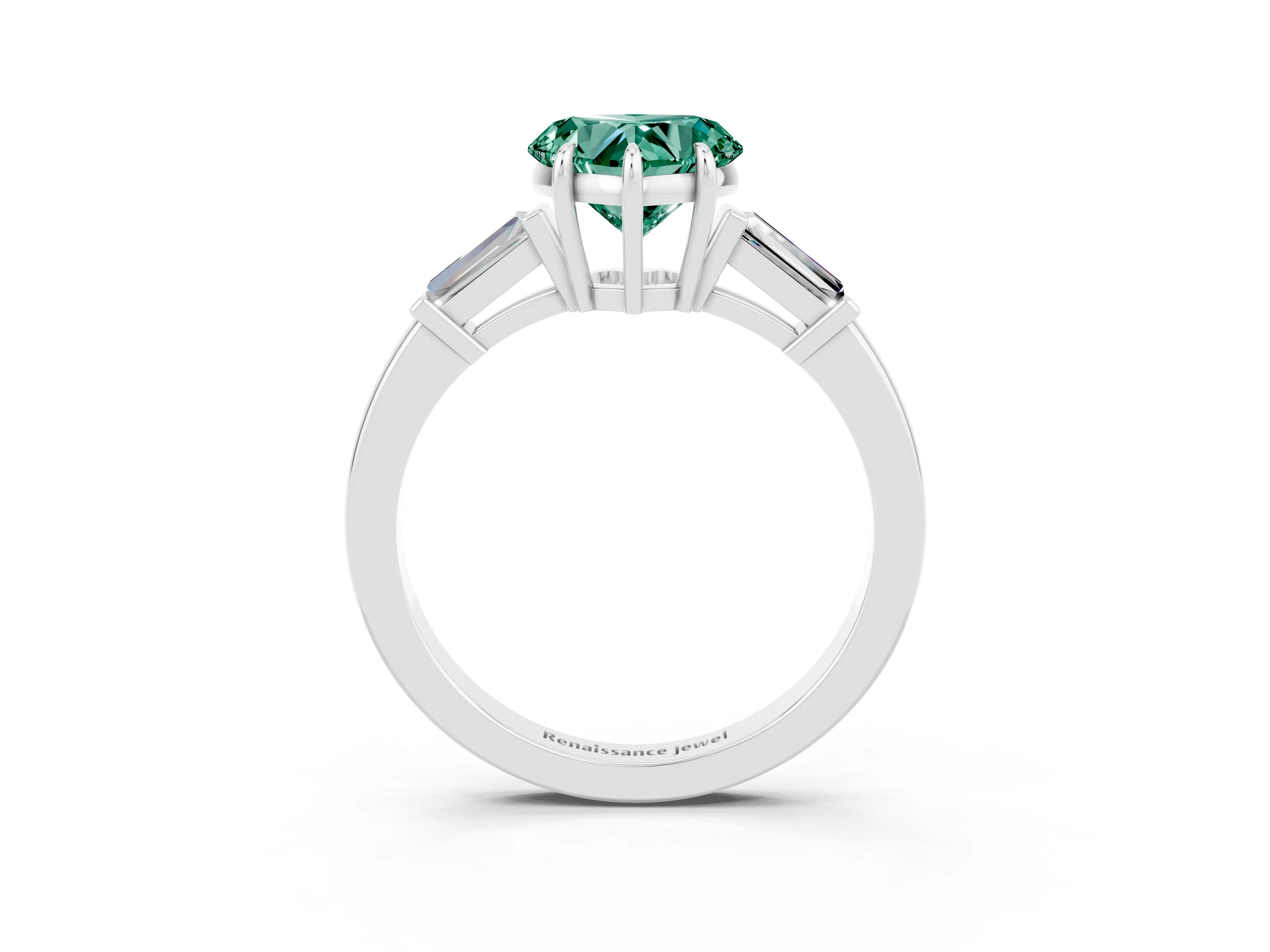 White gold Heart Cut Cut Diamond Ring with Tapered Baguette Side Stones in Four-Prong Setting_3