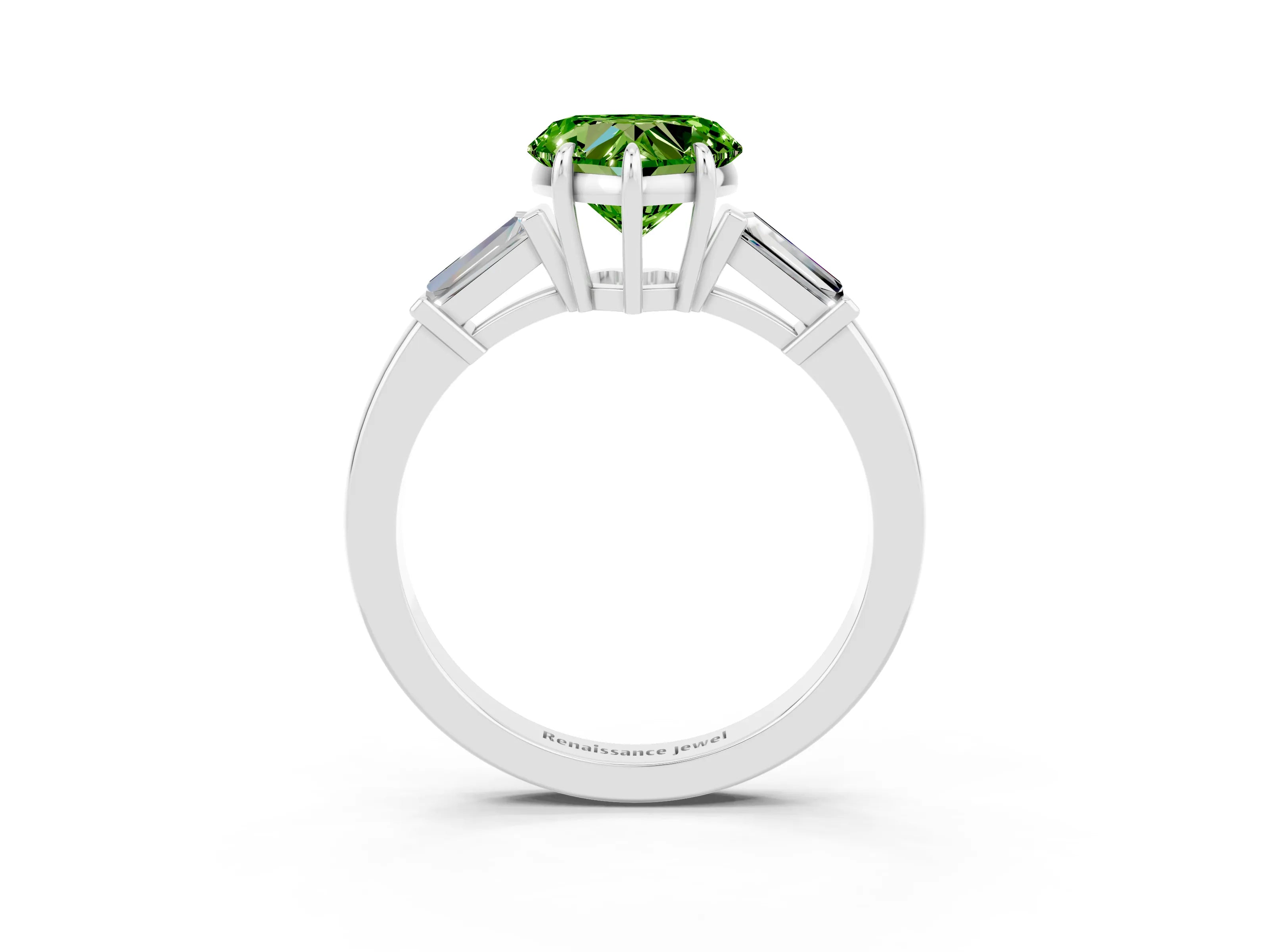 White gold Heart Cut Cut Diamond Ring with Tapered Baguette Side Stones in Four-Prong Setting_3